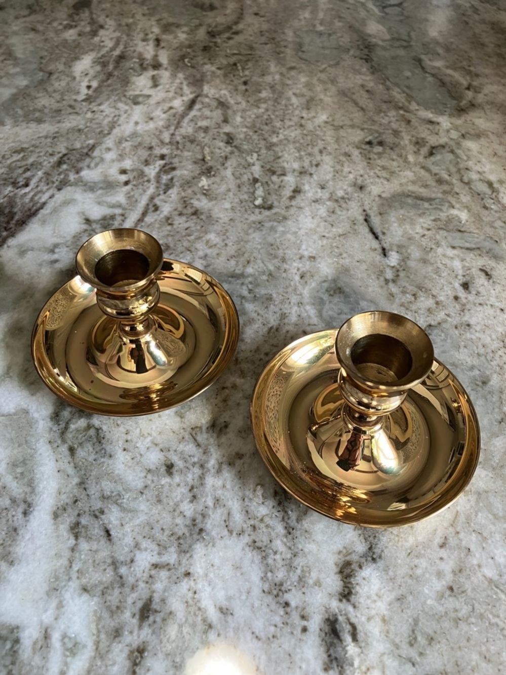Vintage Polished Brass Candlestick Holder Pair - Picture 3 of 7
